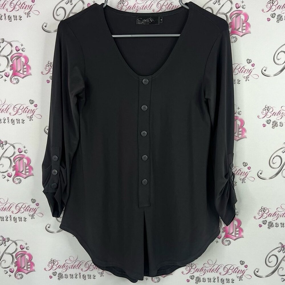 Sympli long sleeve asymmetrical buttons Black Button details Shirt flowy top